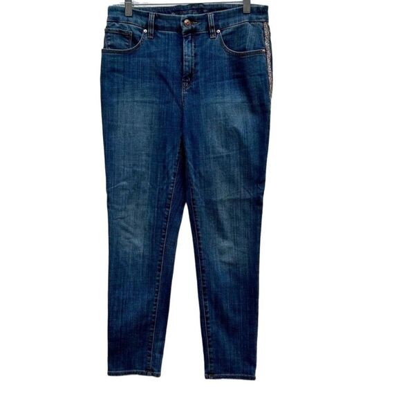 Chico's Womens Size 5/6 (0.5) Blue Denim Glitter Side Trim Girlfriend Jeans  EUC - Picture 1 of 9